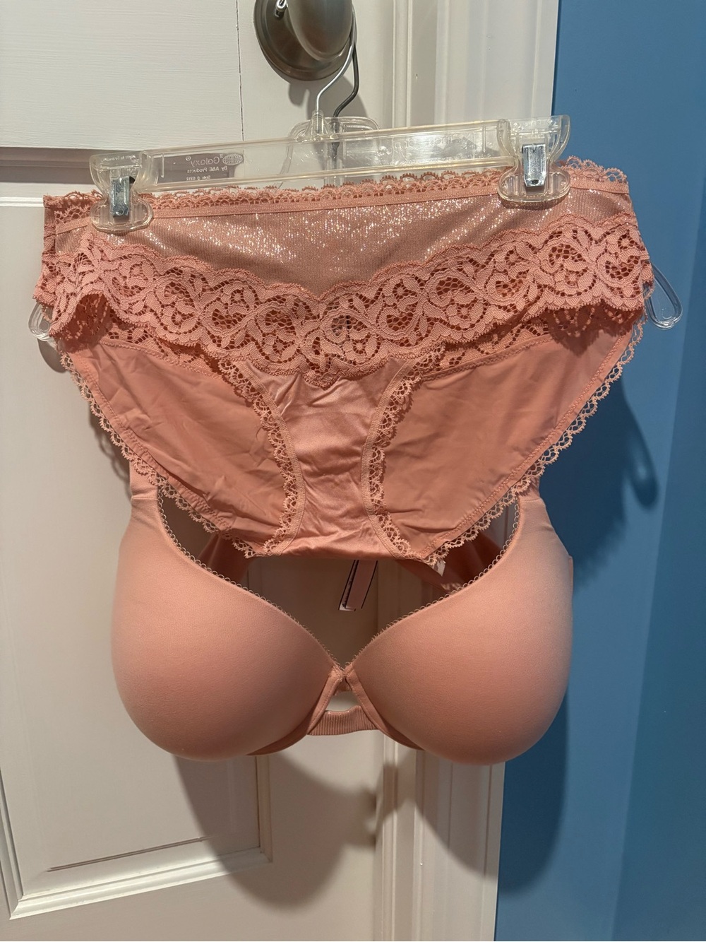 Victoria's Secret Peach Lace-Trim T-Shirt Bra with Matching Bikini